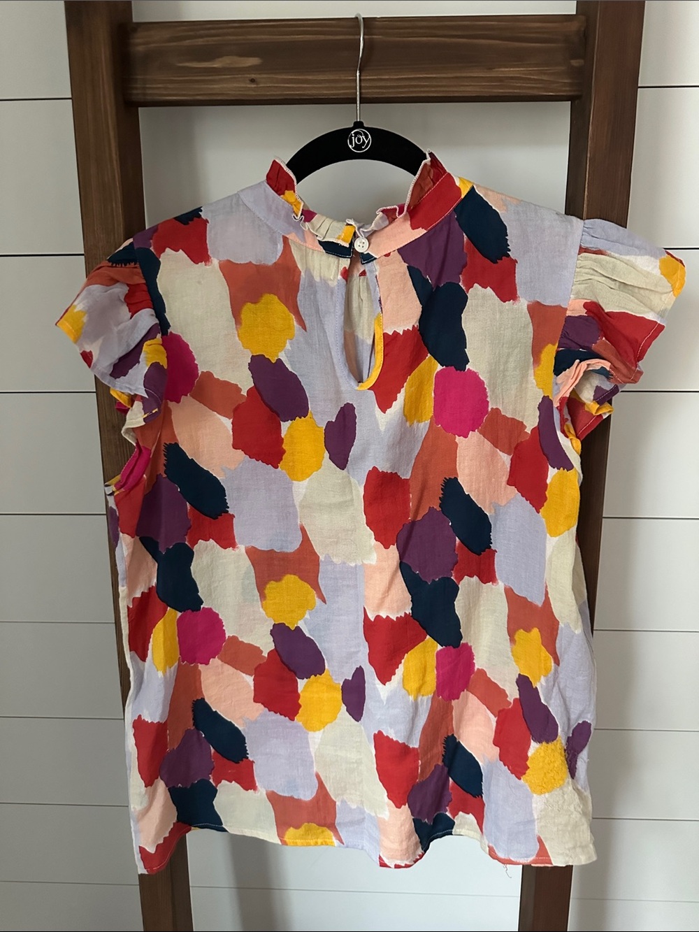 THML Multicolor Abstract Ruffle Neck Blouse - Picture 2 of 6